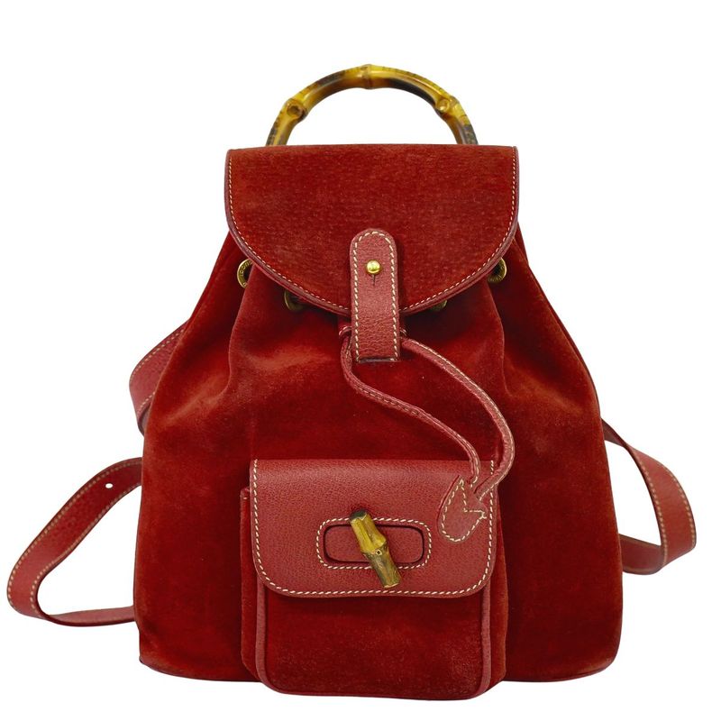 Authentic Gucci Bamboo Mini Backpack Sac Backpack Suede Leather Red Bamboo Bag