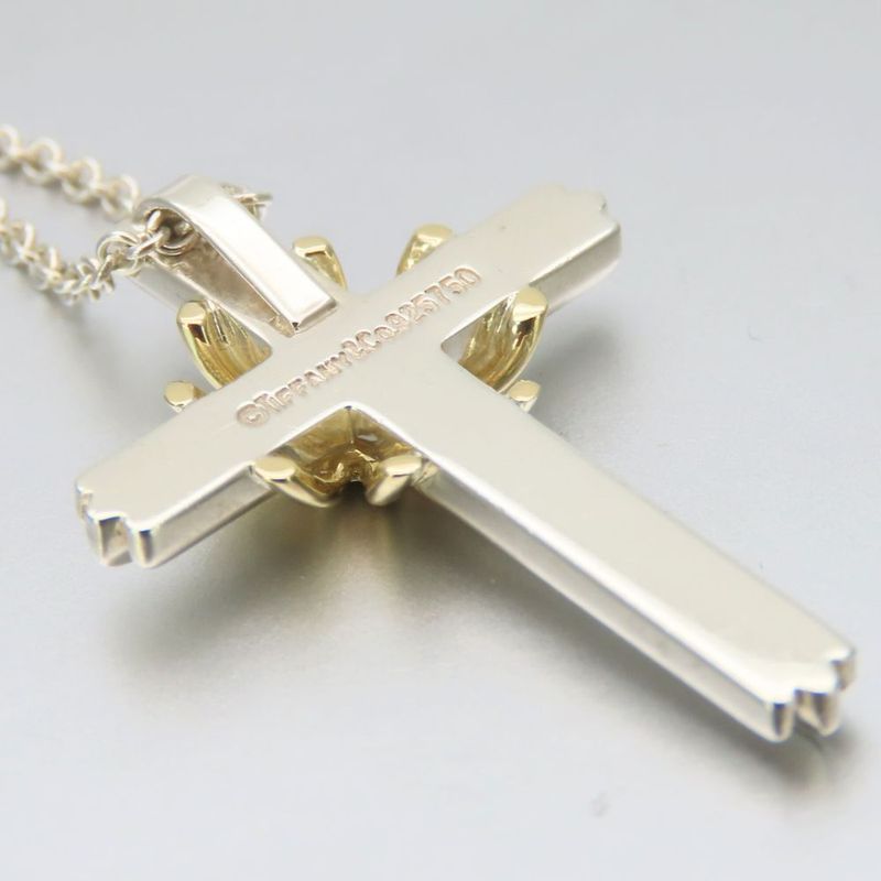 Tiffany & Co Necklace Signature Cross Silver 925 18K Yellow Gold Approx 8.0g