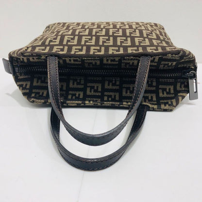 Fendi Mini Handbag 8bn105 Zucca Pattern Pouch Brown Canvas Xleather Ladies