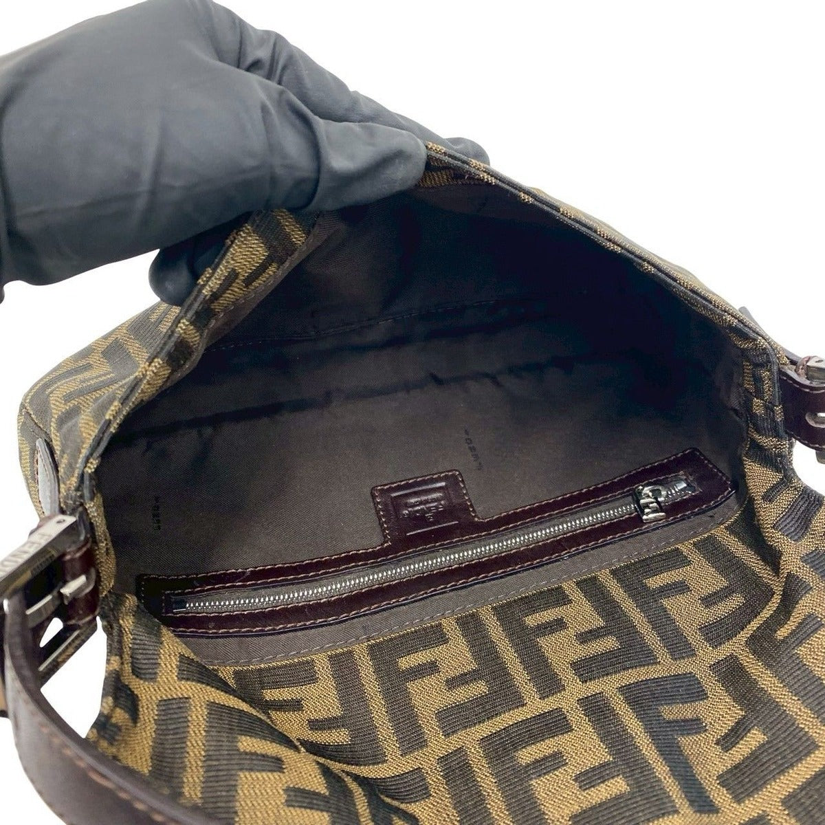 Fendi Mamma Bucket Zucca FF Logo Pattern Canvas Leather Shoulder Bag Brown — view 9