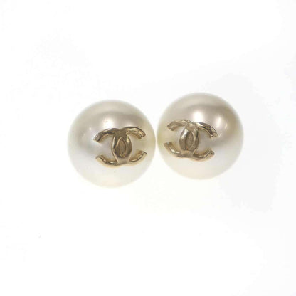 Chanel CC Logo Faux Big Pearl Earrings White
