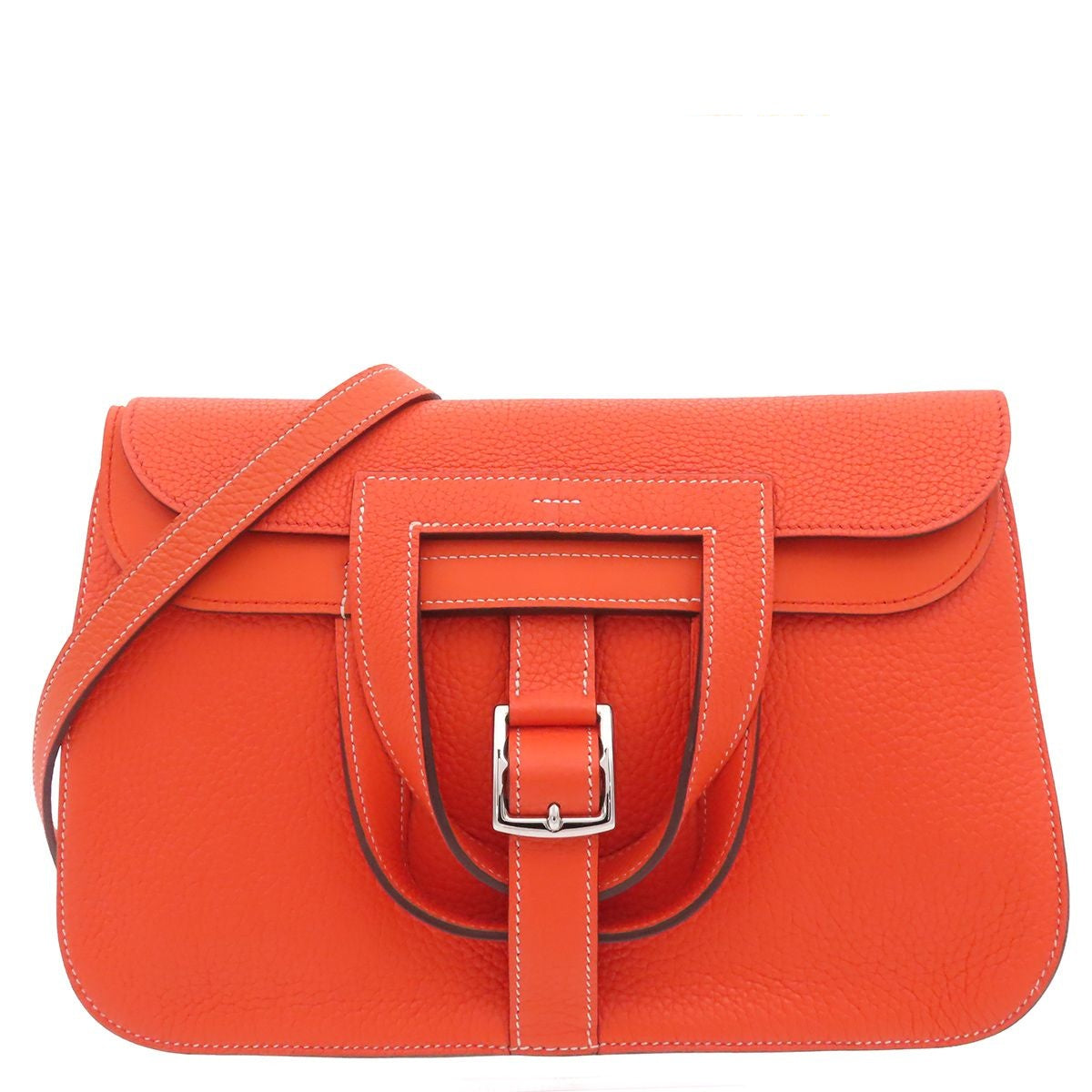 Hermes Halzan 31 Orange Poppy Silver Taurillon Shoulder Bag