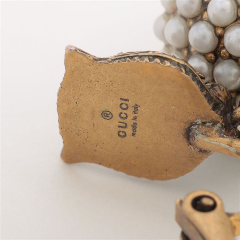 Gucci Taiga Head Earrings In GP And Faux Pearl Gold Made In Italy