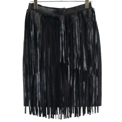 Chanel 2022 Resort Collection Cow Leather Fringe Skirt C2466 Black 38