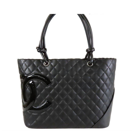 Chanel Cambon Line Tote Bag Large Black Pink Silver Lambskin