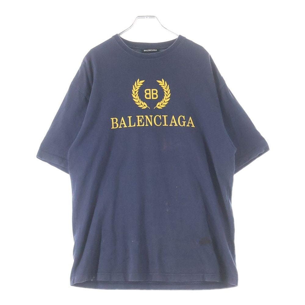 Balenciaga BB Logo Print Cotton Oversized Short Sleeve T-Shirt Navy