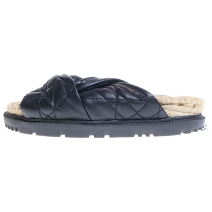 Dior Dtwist Cannage Lambskin Mule Logo Leather Sandals Black Beige