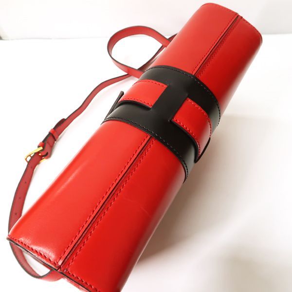 Celine Shoulder Bag Ribbon Hardware Red X Black Bicolor Leather