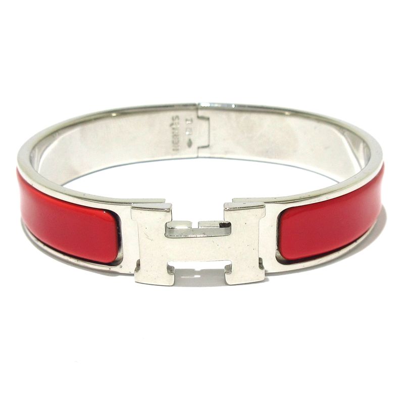 Hermes Bangle Click H Silver X Red