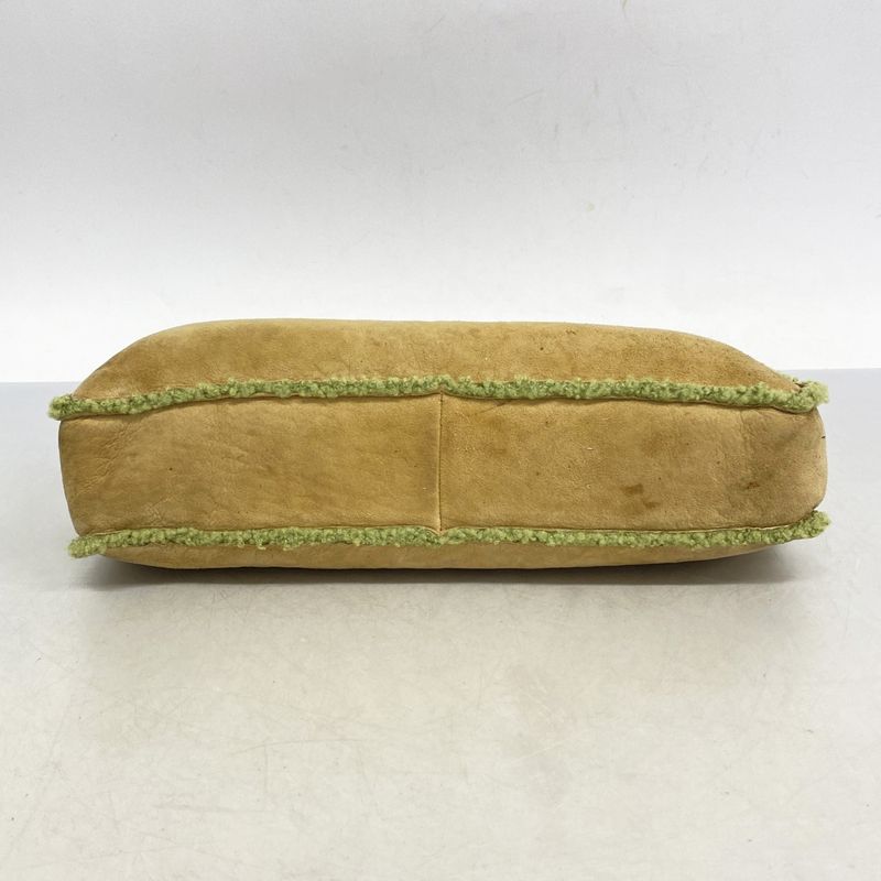 Chanel Handbag Suede Mouton Beige Green Gold Hardware Women's