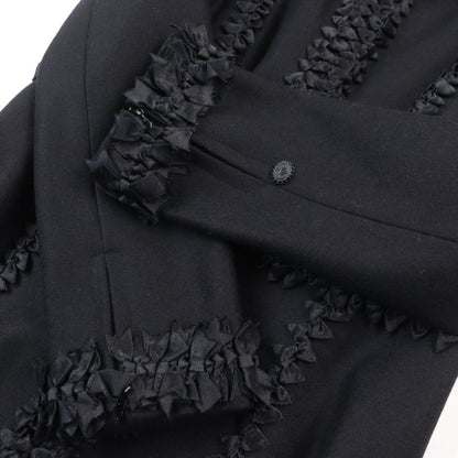 CHANEL 08A P33334 Wool Cashmere Mix Ribbon Embellished Zip Up Coat With Coco