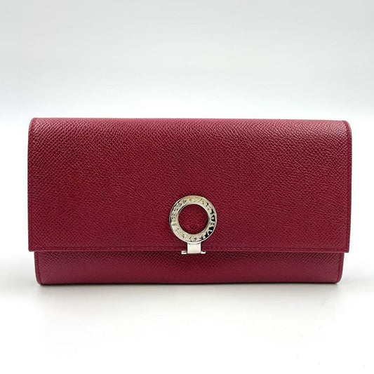 Bvlgari Bifold Leather Red Wallet Silver