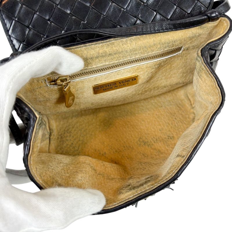 Bottega Veneta Mini Shoulder Bag Tassel Fringe Intrecciato Leather Black