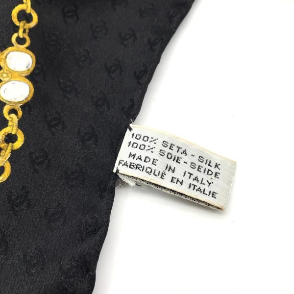 Chanel Gripoix Pattern CC Logo Scarf Silk 100% Black