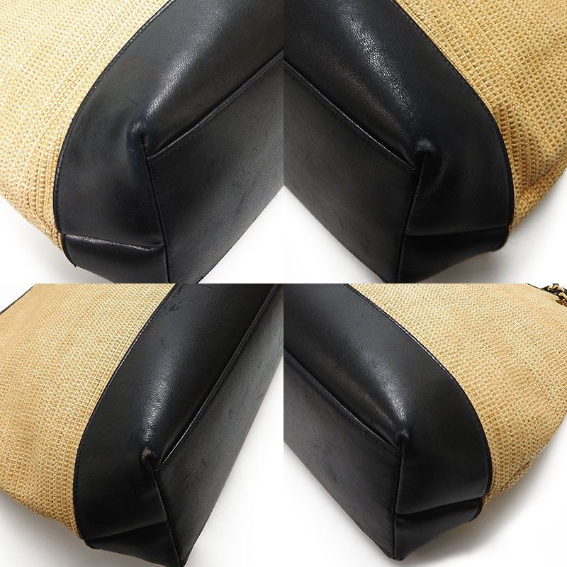 Chanel Chain Tote Bag Chanel Straw Bag 2nd Coco Mark Leather Gold Hardware