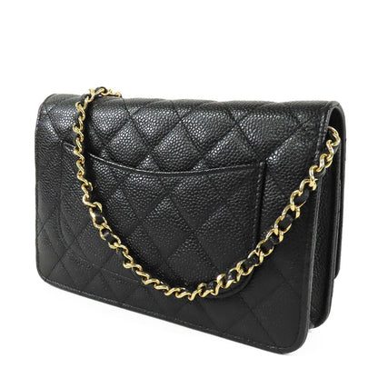 Chanel Chain Wallet Black Gold Caviar Leather Quilted Stitch Shoulder Bag — view 2