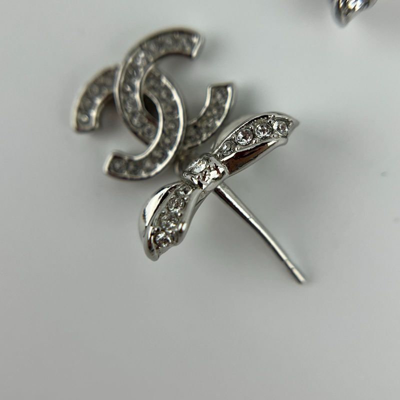 Chanel Coco Mark Accessories Ribbon Earrings Silver B18P Vintage Ladies