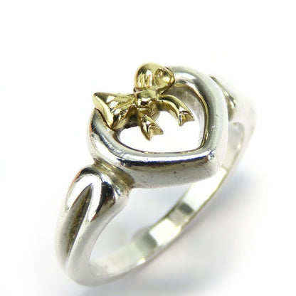 Tiffany & Co Ring Heart Ribbon Silver 925 18K Yellow Gold 3.5