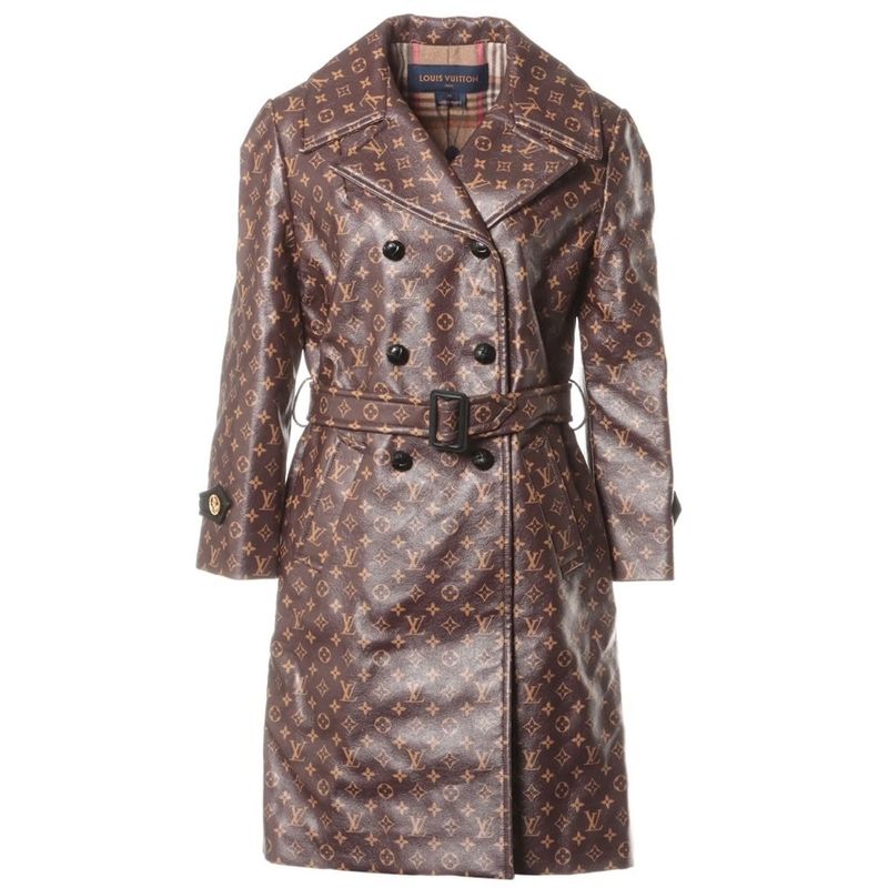 Louis Vuitton Current 2020 Trench Coat Monogram Leather Gold Buttons With Belt