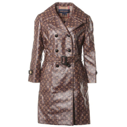 Louis Vuitton Current 2020 Trench Coat Monogram Leather Gold Buttons With Belt