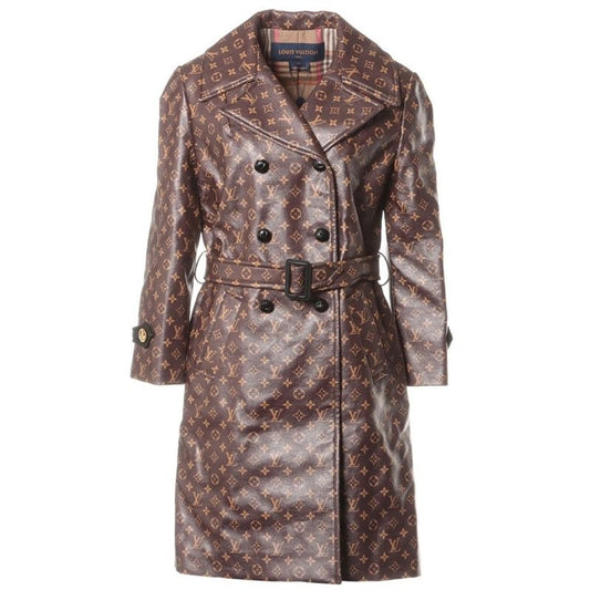 Louis Vuitton Current 2020 Trench Coat Monogram Leather Gold Buttons With Belt