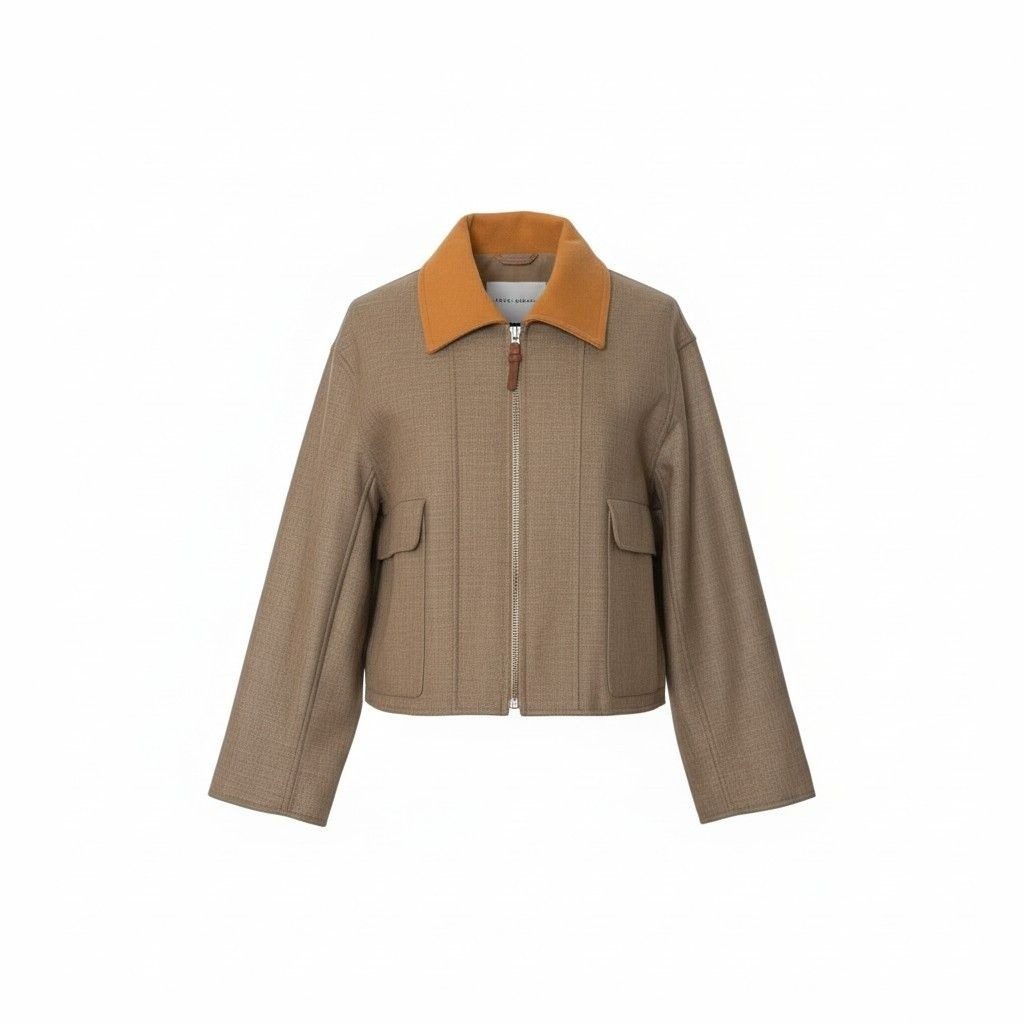 Hermes Zip Up Cashmere Wool High Neck Jacket 40 Beige Yellow