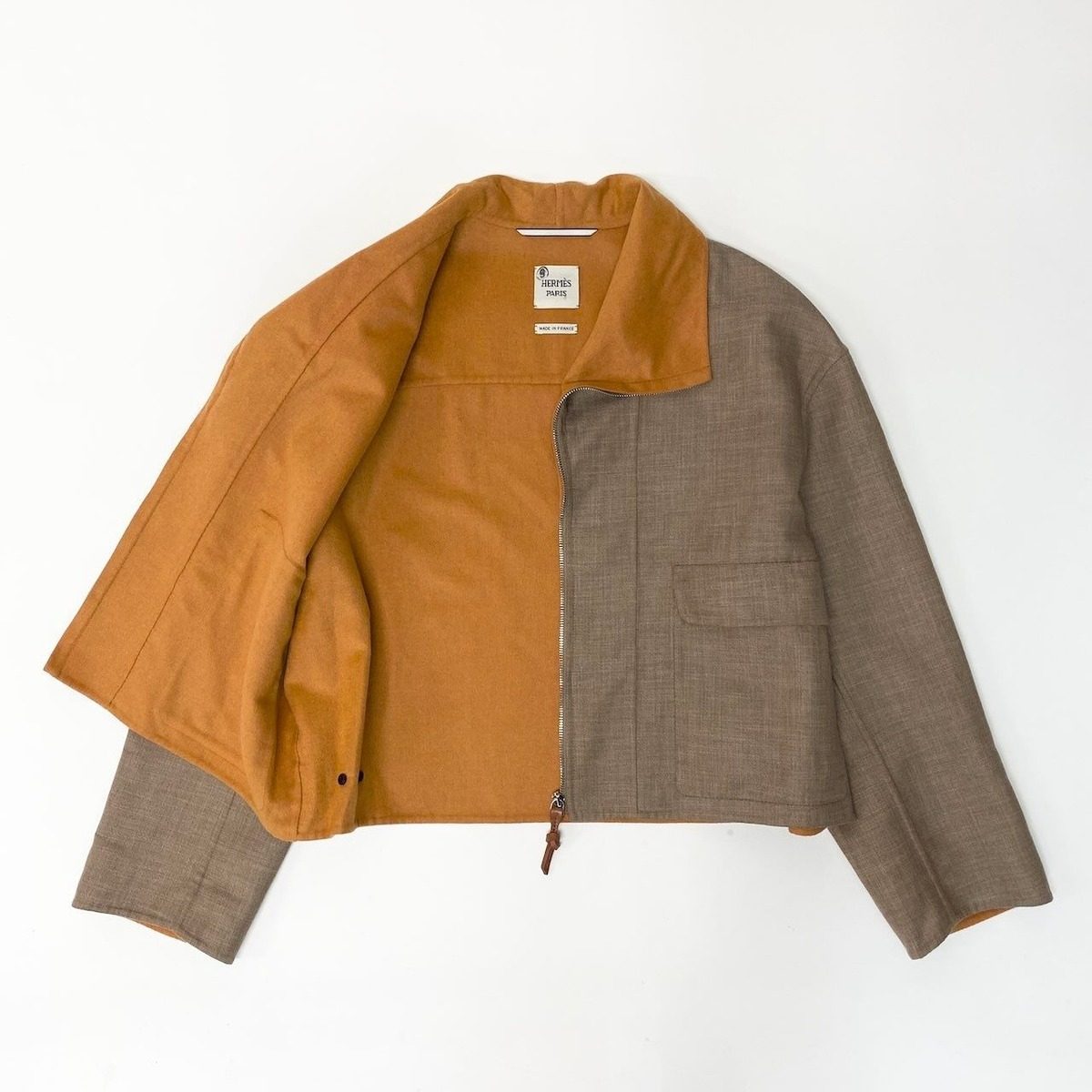 Hermes Zip Up Cashmere Wool High Neck Jacket 40 Beige Yellow — view 6