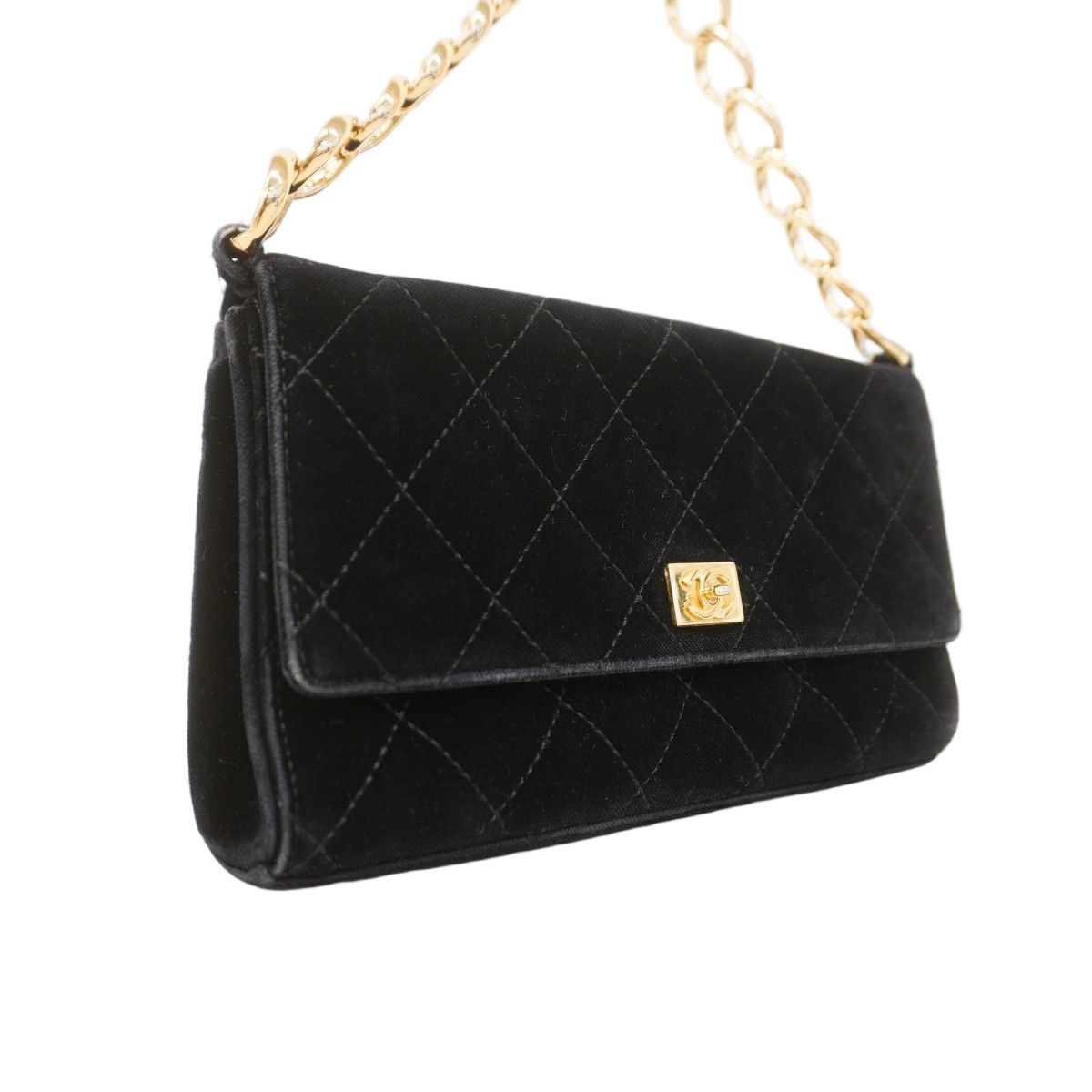 Chanel Handbag Quilted Velour Black Gold — view 2