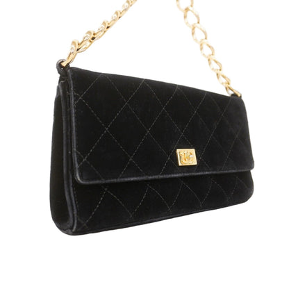 Chanel Handbag Quilted Velour Black Gold — view 2