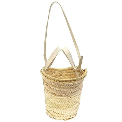 Celine Triomphe Pannier Raffia 2-Way Basket Bag Beige White