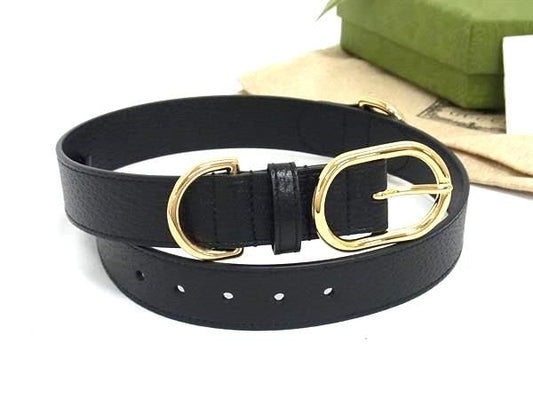 Gucci 695256 Leather Gold Hardware Belt Size XL Black Bp1505