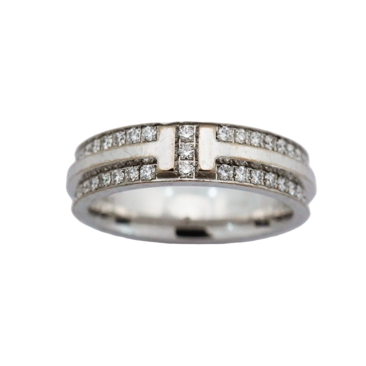 Tiffany & Co Ring T Narrow Pave 18k White Gold Diamond — view 2