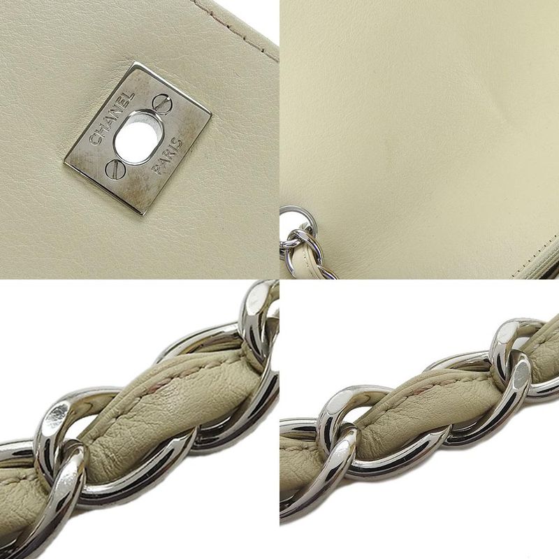 Chanel Shoulder Bag Matelasse Large Calf Beige Ivory Silver Hardware Chain 15th