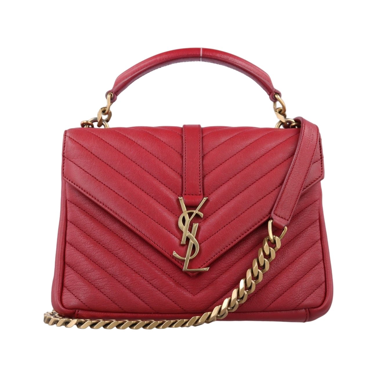Saint Laurent Yves Carre Red Leather Messenger Bag