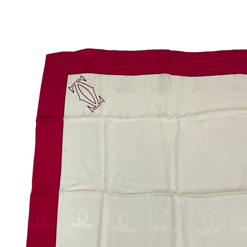 Cartier Large Scarf Silk Logo Cream And Red With Box
