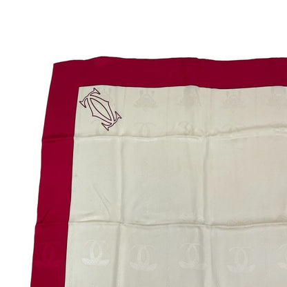 Cartier Large Scarf Silk Logo Cream And Red With Box