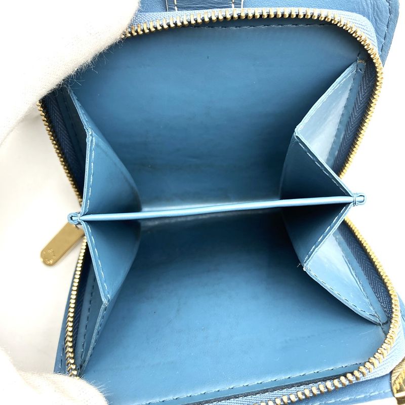 Louis Vuitton M91829 Compact Zip Bifold Wallet Blue Leather Women