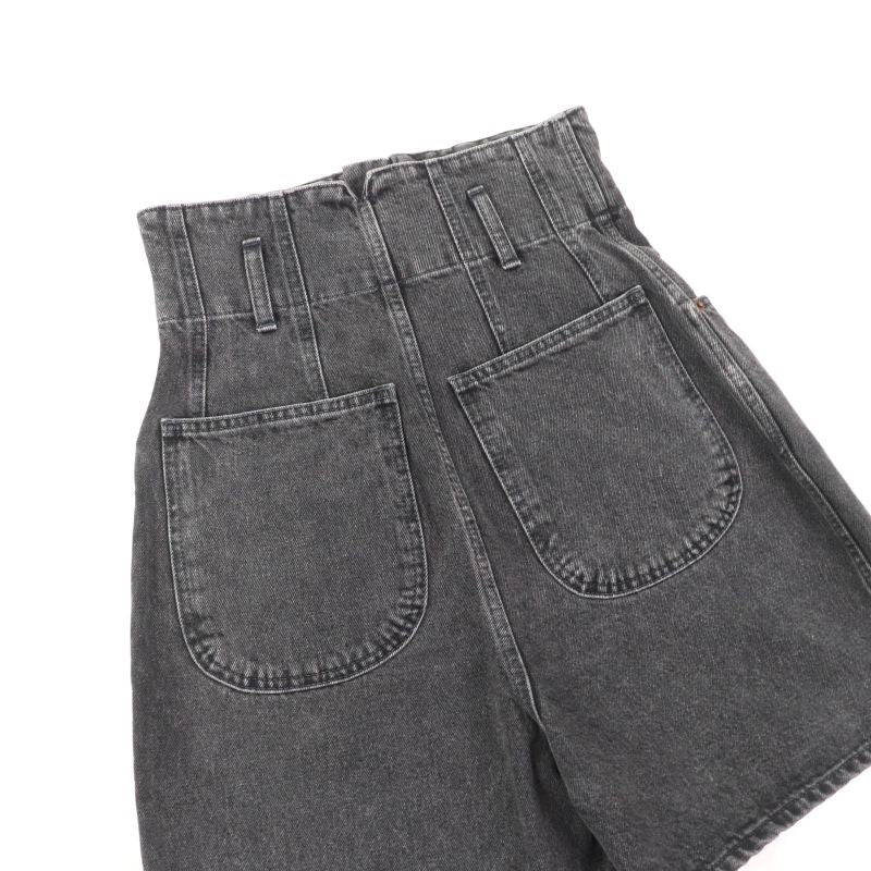 Celine 100% Cotton High Waist Denim Shorts With Logo Button Black 24 Made In