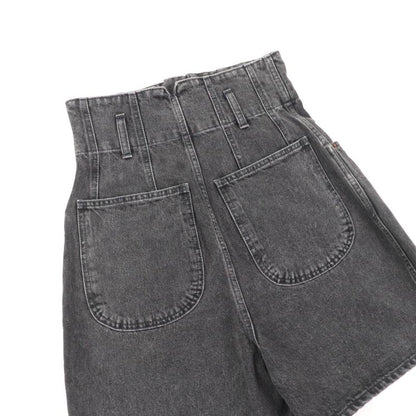 Celine 100% Cotton High Waist Denim Shorts With Logo Button Black 24 Made In