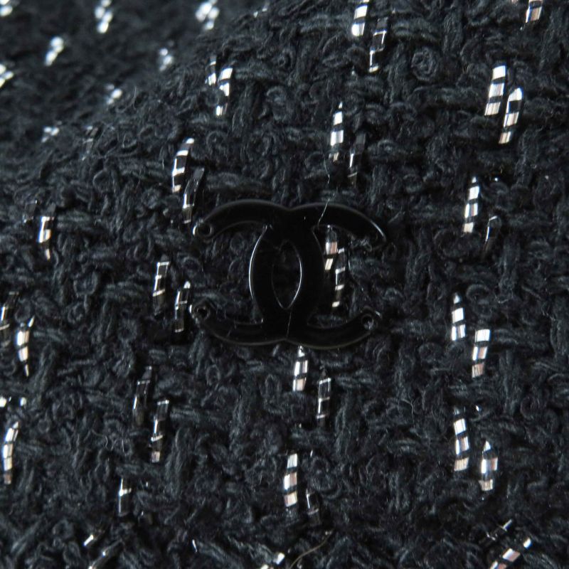 CHANEL 2023 23P Tweed Casket With Coco Mark Hat Black Silver M Made In Italy