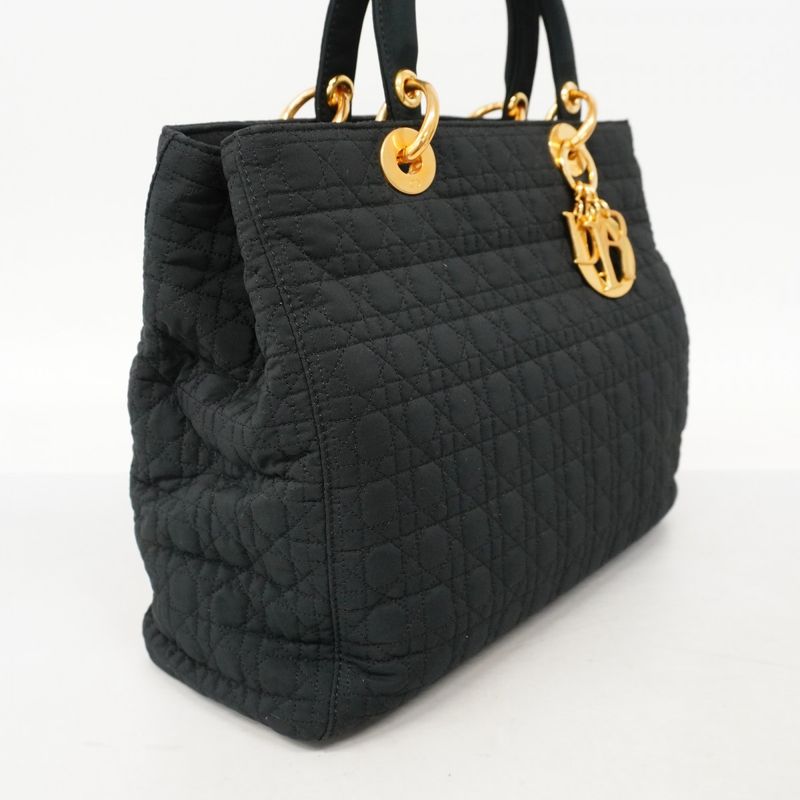 Christian Dior Handbag Canage Lady Dior Nylon Black Gold Hardware Women