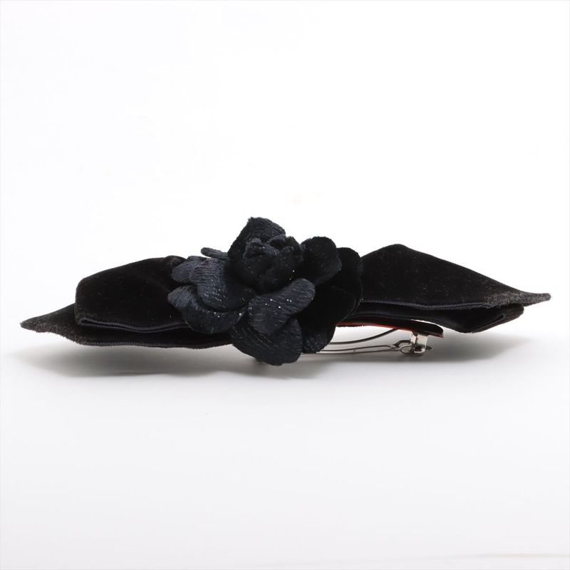 Chanel Camellia Barrette Fabric Black Made In France