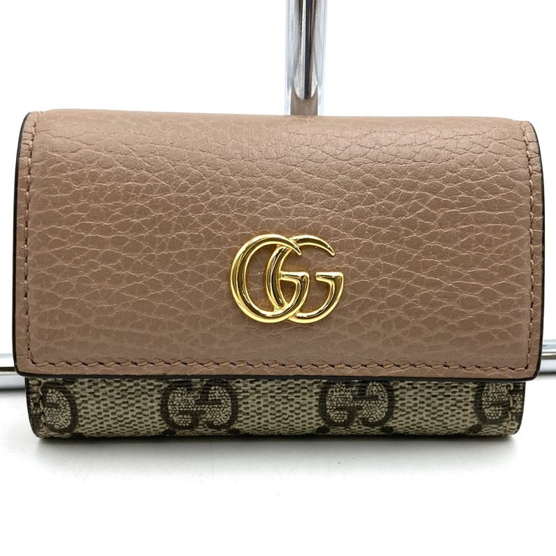 Gucci 456118 Key Case With Box GG Marmont 6-stack Beige Brown Salmon Pink GG