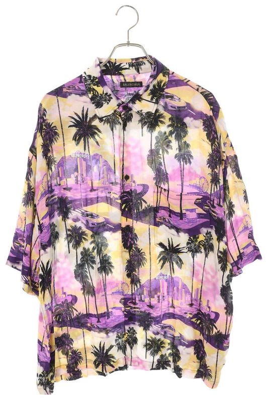 Balenciaga 839190 Tsld3 Viscose Palm Tree Short Sleeve Shirt Men's 2