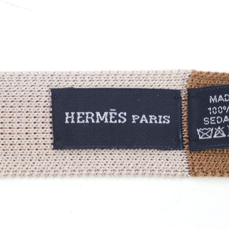 Hermes 100% Silk H Logo Embroidery Reversible Knit Tie Brown White With Box