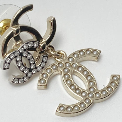 Chanel Triple Coco Mark Earrings B21a Rhinestone Fake Pearl