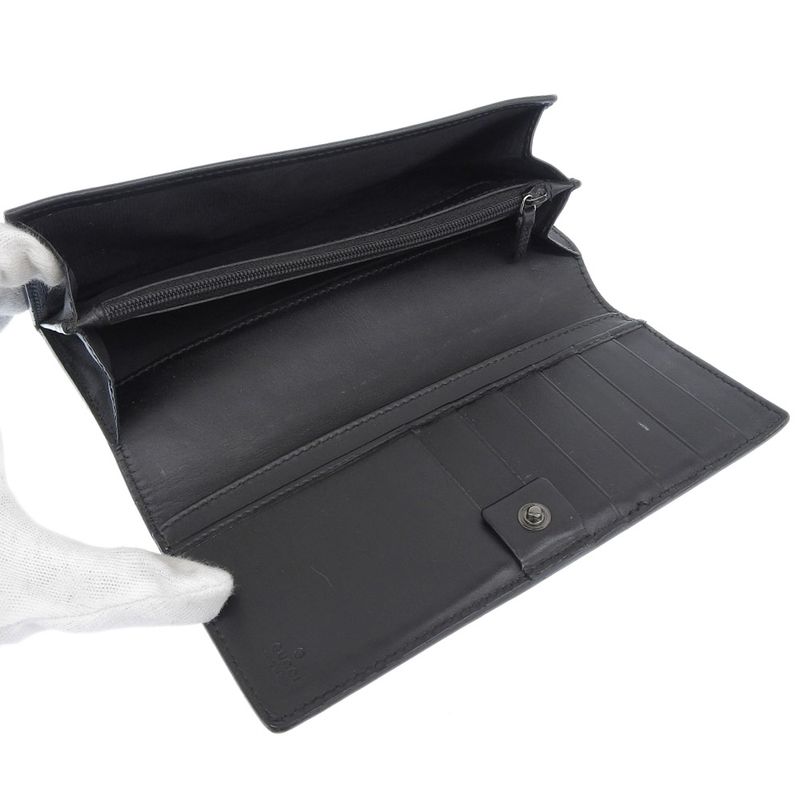 Gucci GG Striped 233112 Calf Black Unisex Long Wallet