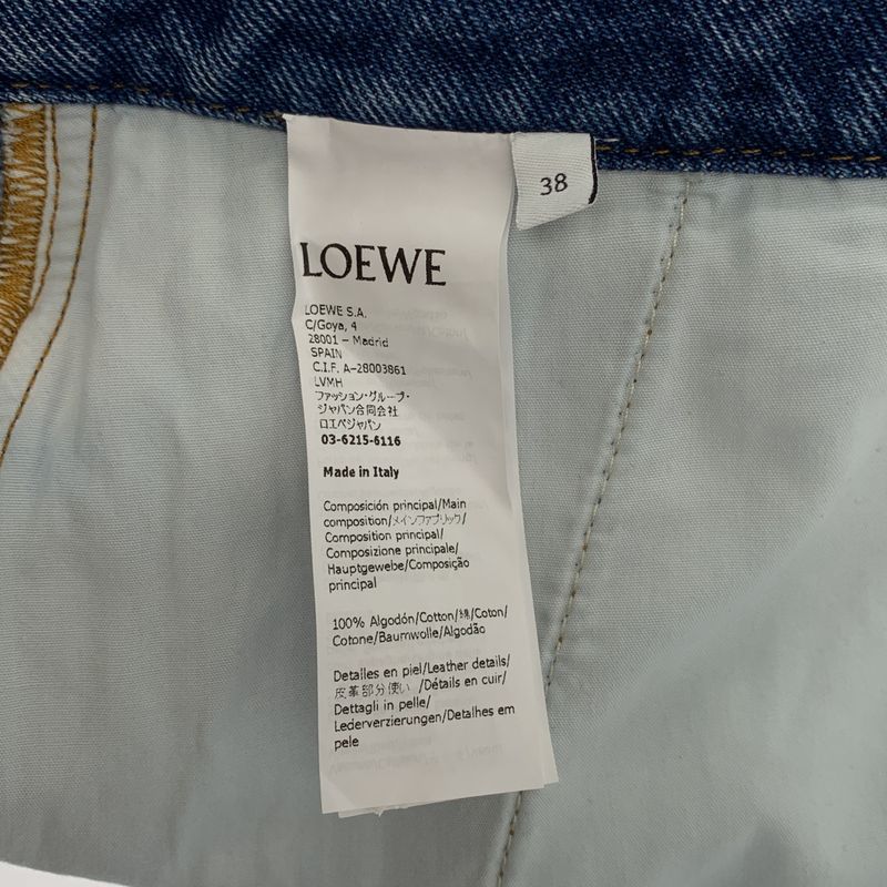 Loewe - Anagram Logo Leather Patch Cut Off Denim Wide Shorts - 38 - Indigo -