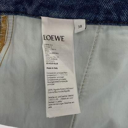 Loewe - Anagram Logo Leather Patch Cut Off Denim Wide Shorts - 38 - Indigo -