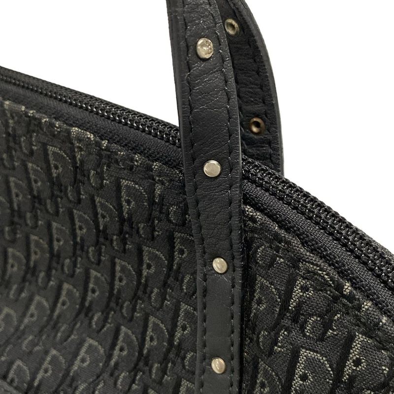 Dior/christian Dior Handbag Trotter Black And Gray Studded/mini Bag Leather